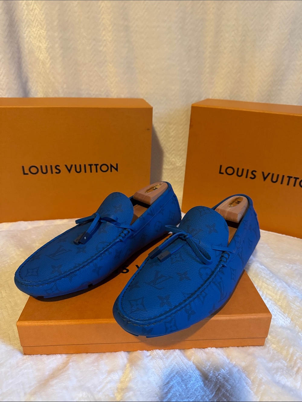 Louis Vuitton LV Driver Moccasin Blue Monogram Loafers Size 9 (US 10)